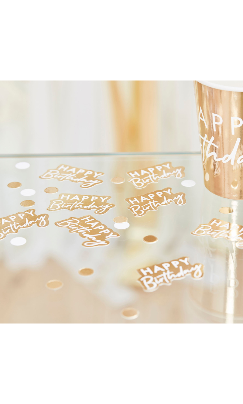 Gold And White Happy Birthday Confetti - 13g