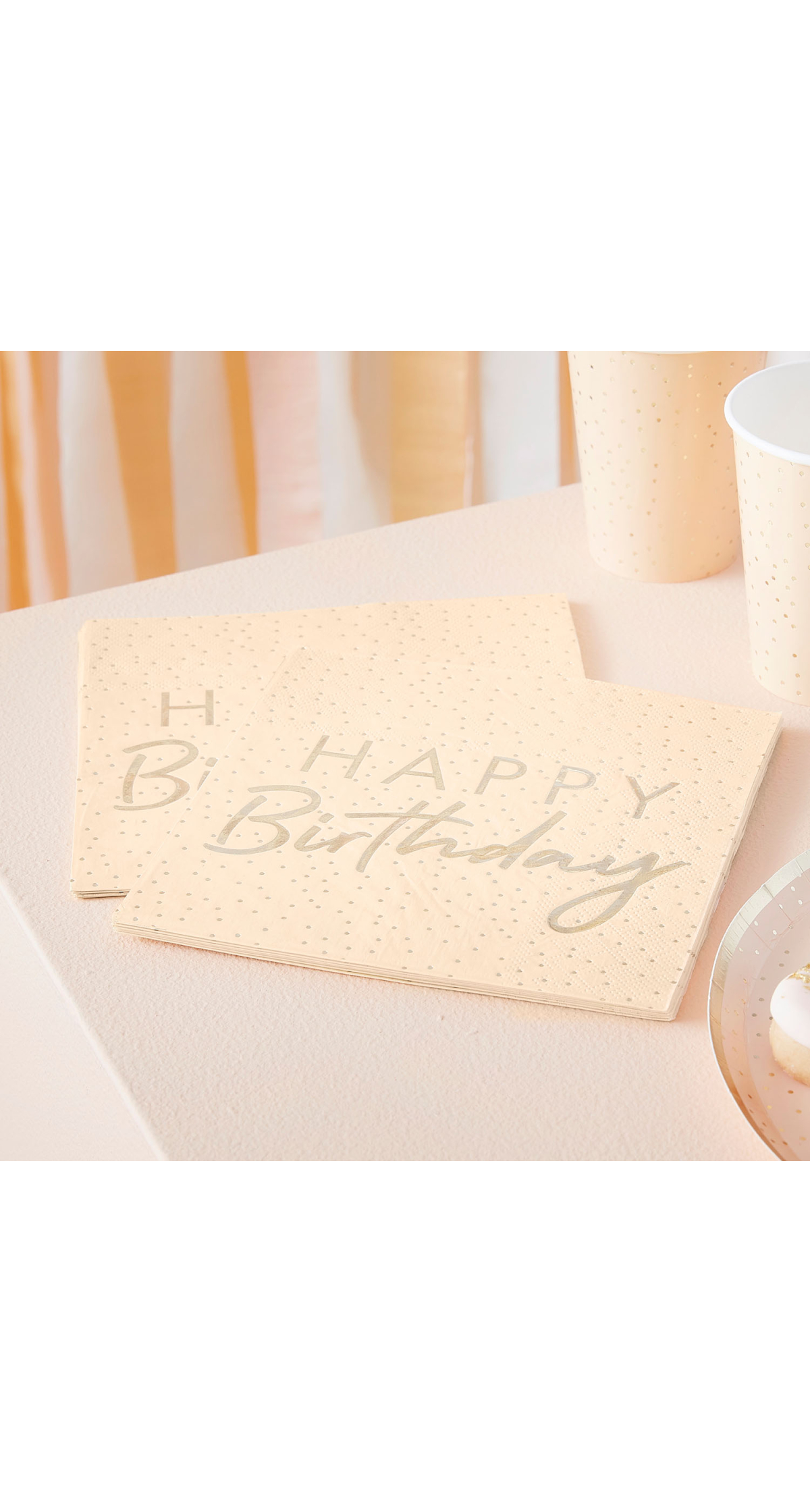 Peach & Gold Happy Birthday Paper Napkins - 16pk