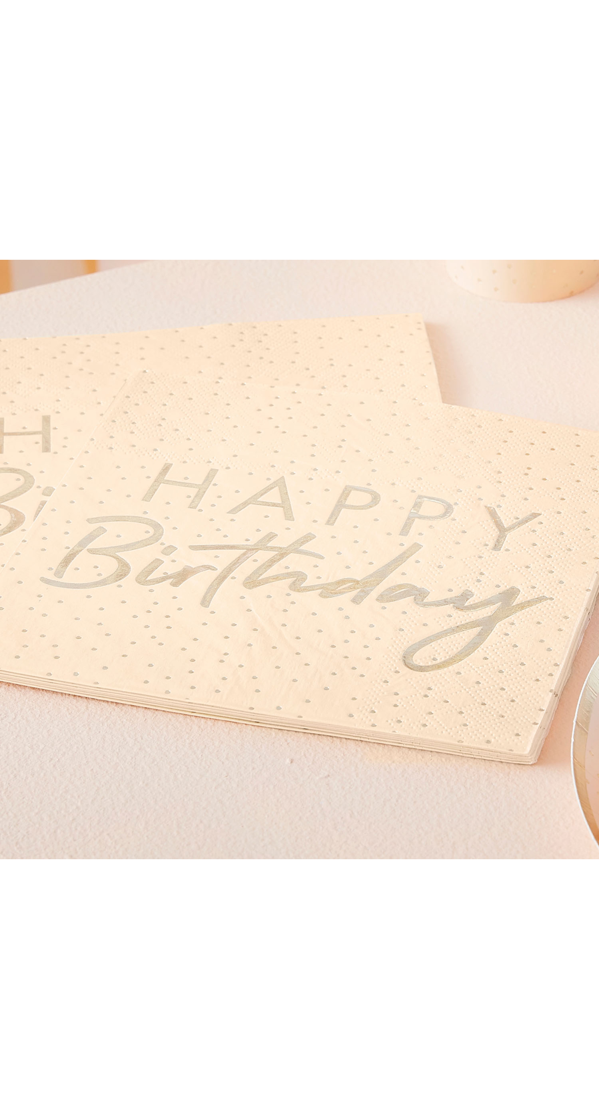 Peach & Gold Happy Birthday Paper Napkins - 16pk