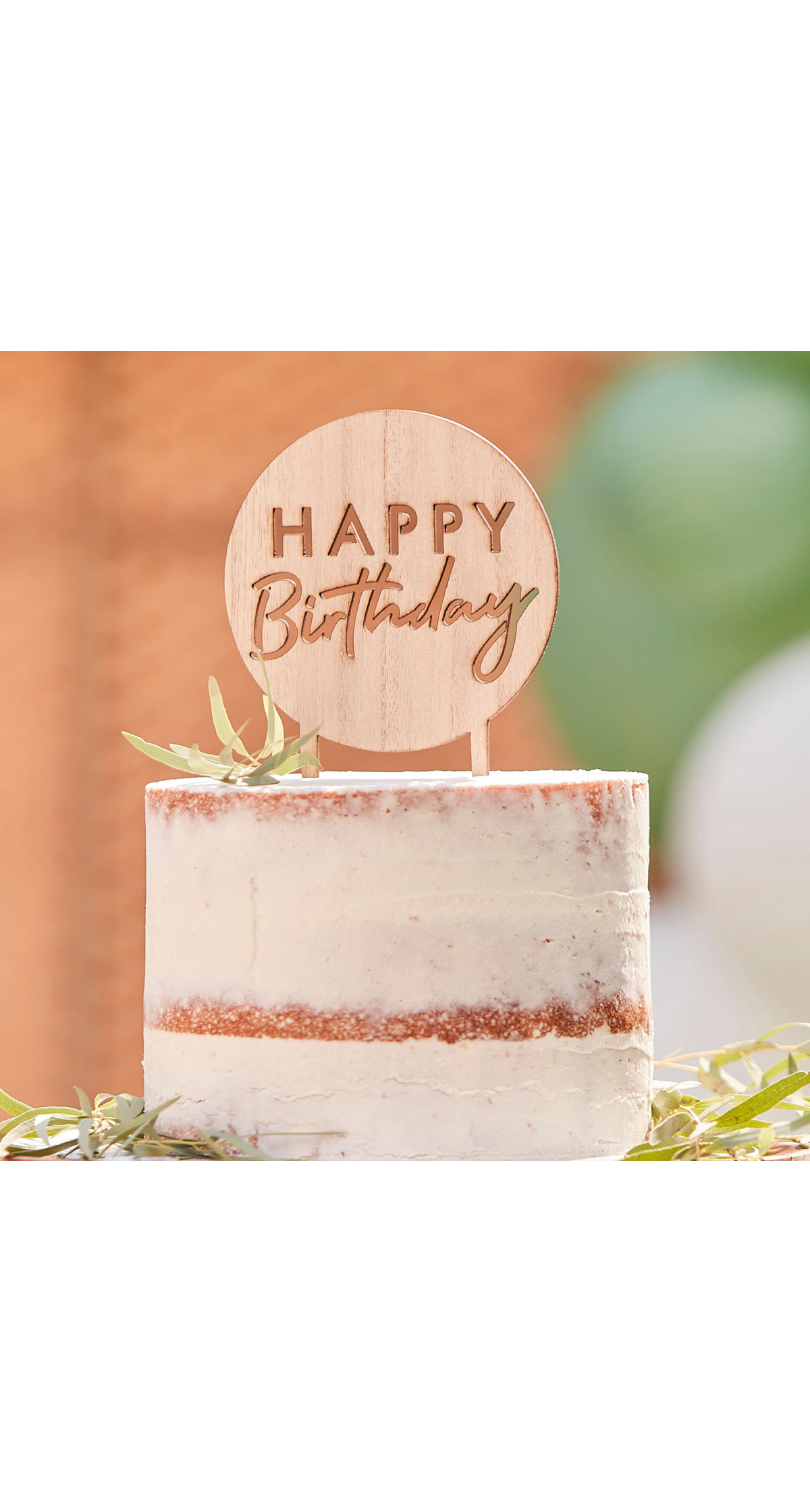 Wooden Happy Birthday Cake Topper - 18cm x 12cm