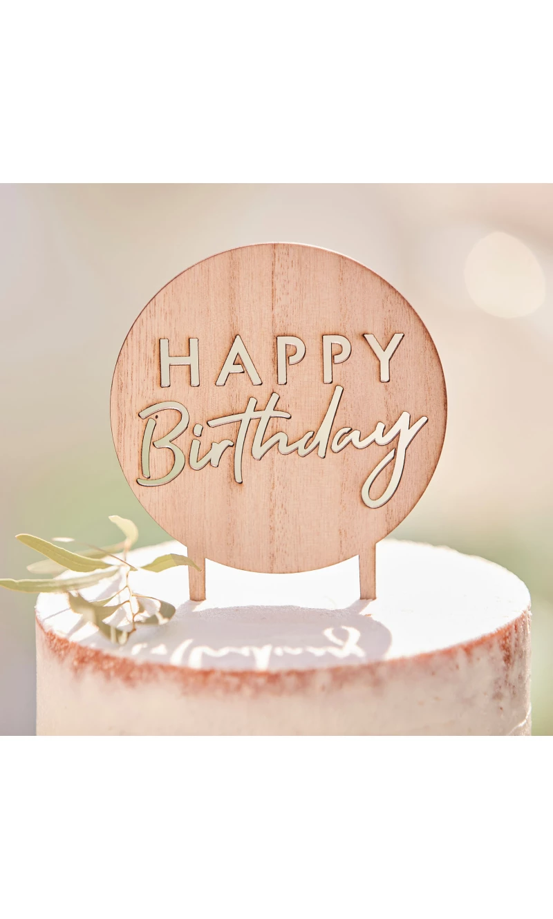 Wooden Happy Birthday Cake Topper - 18cm x 12cm