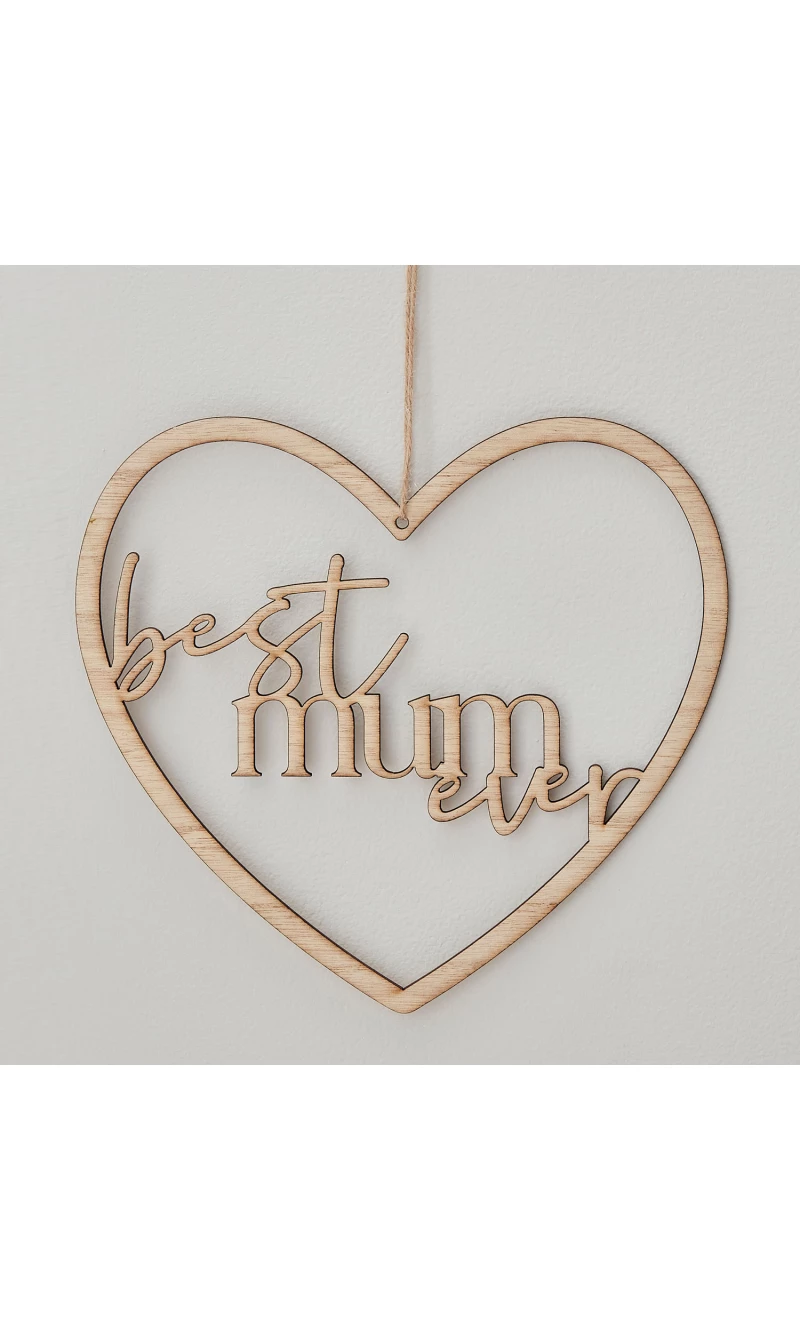 Wooden Best Mum Ever Heart Wreath - 20.6cm x 22.3cm