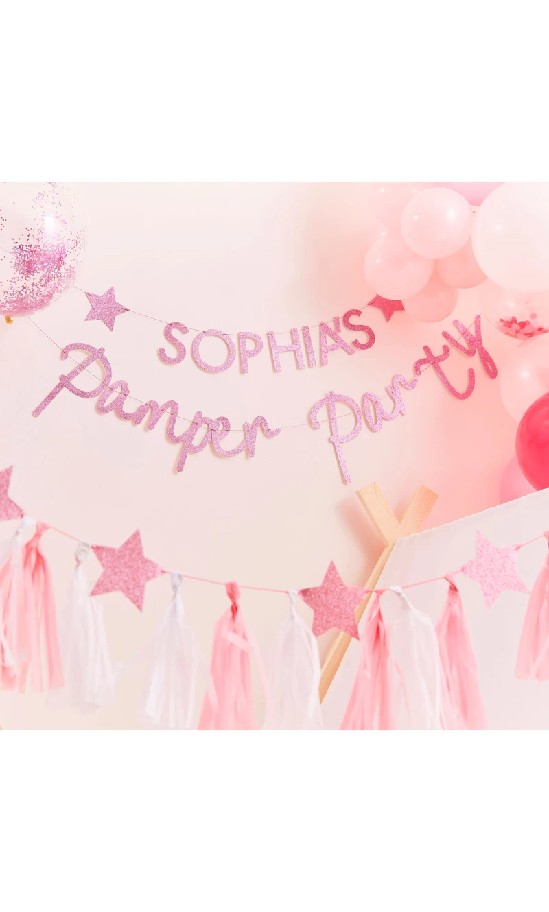 Pink Glitter Personalised Pamper Party Banner