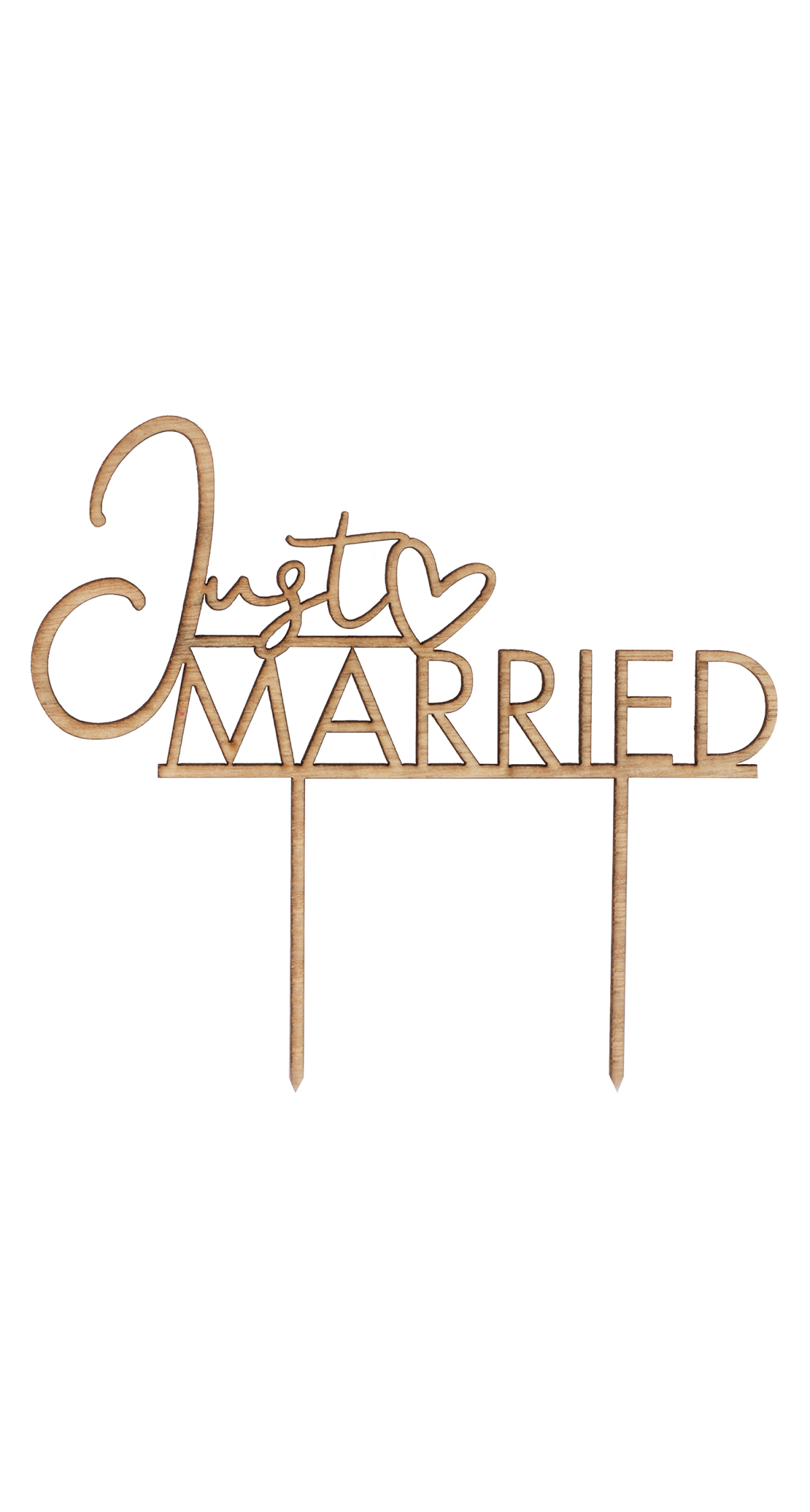 Wooden Just Married Cake Topper - 13.7cm x 15cm