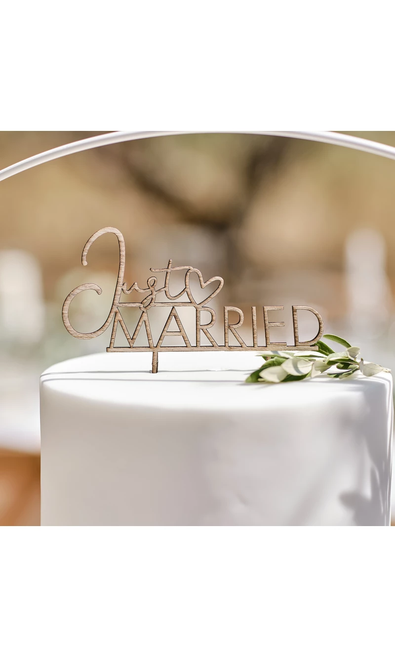 Wooden Just Married Cake Topper - 13.7cm x 15cm