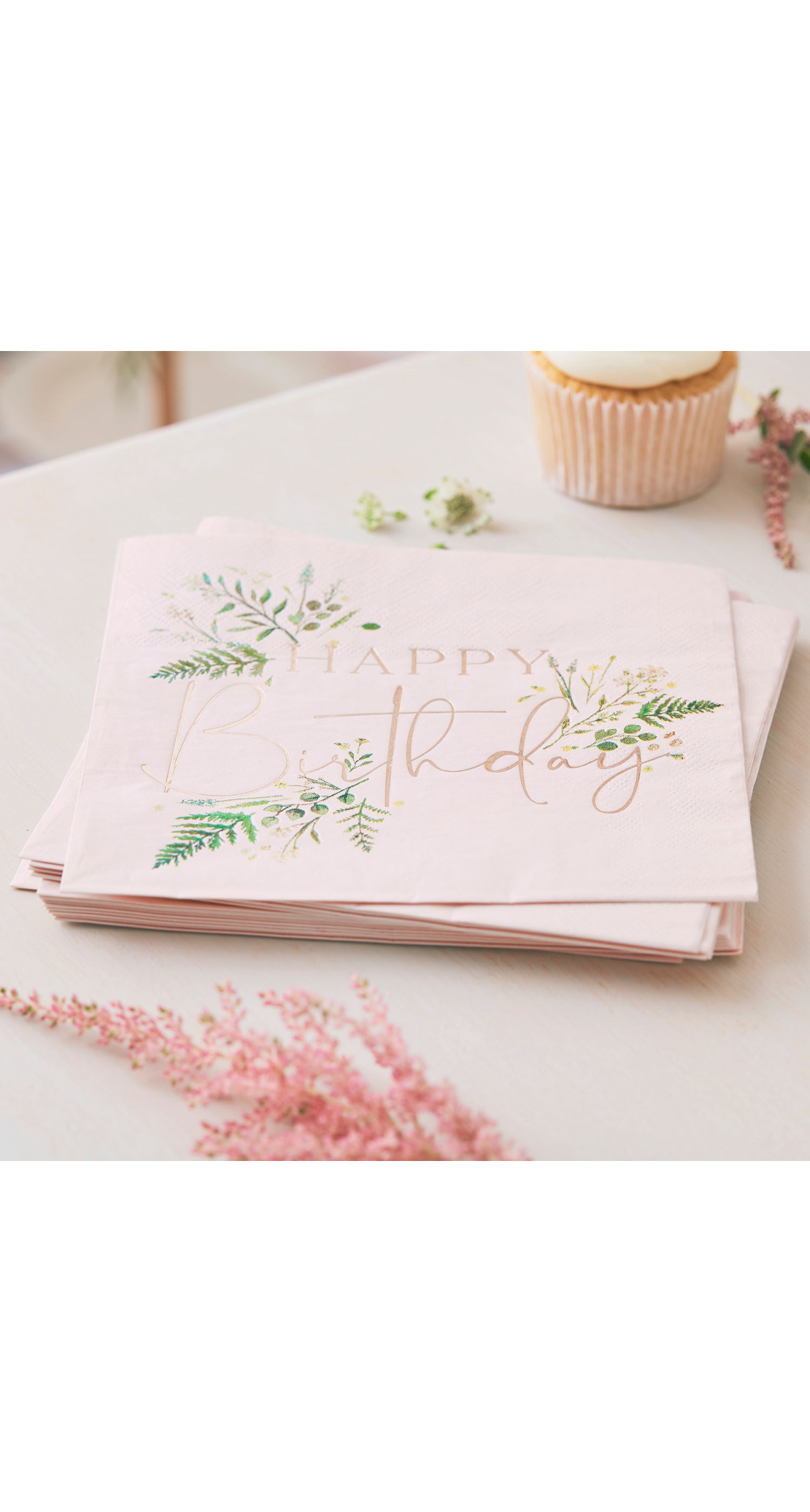 Floral Pink Happy Birthday Napkins 16.5cm x 16.5cm - 16pk