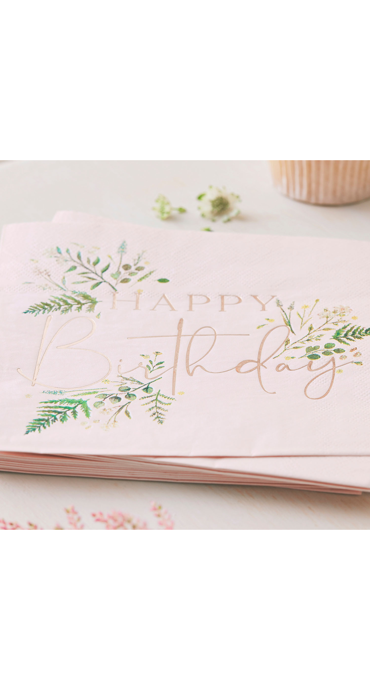 Floral Pink Happy Birthday Napkins 16.5cm x 16.5cm - 16pk