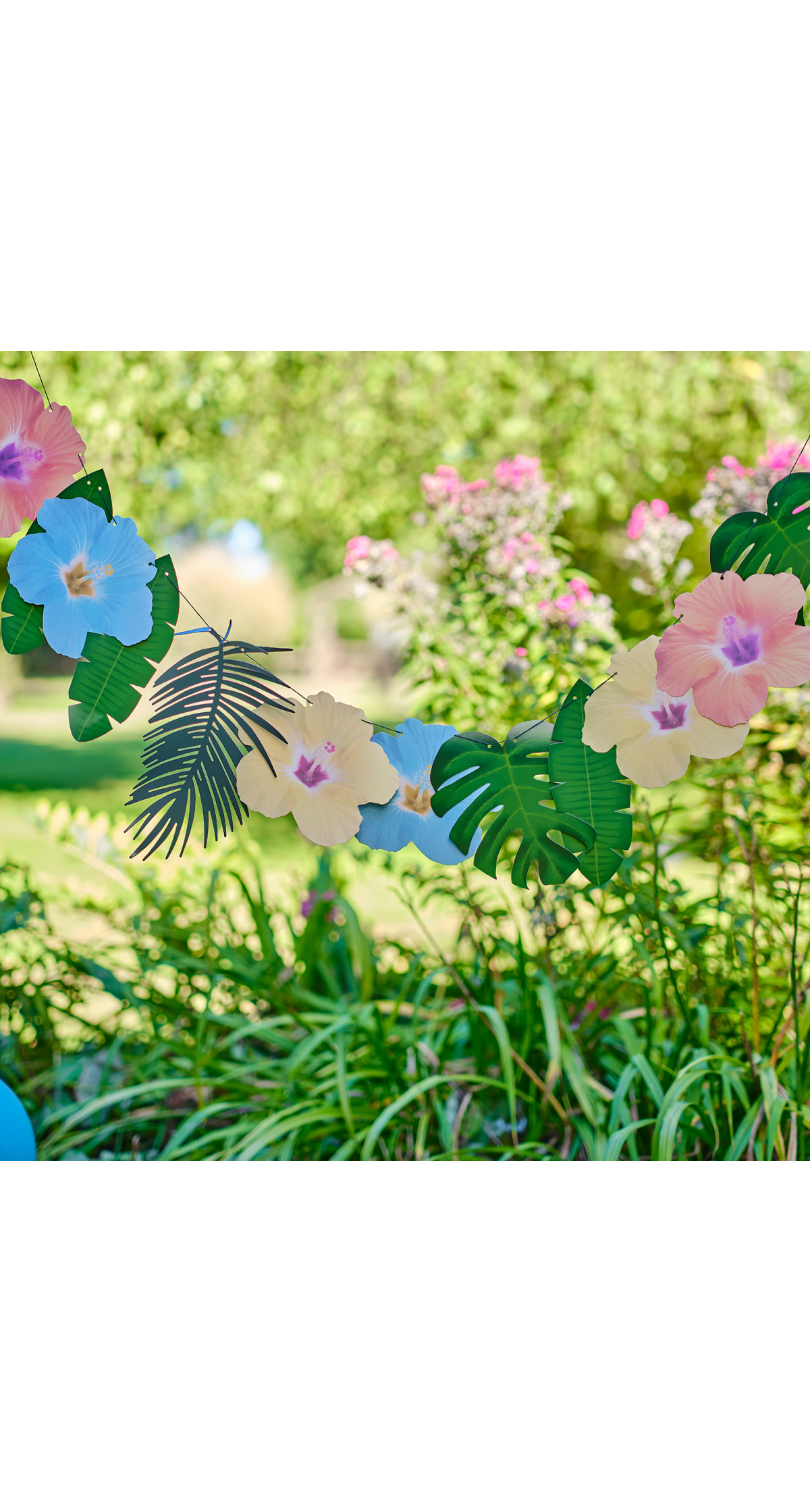 Hawaiian Palm Leaf & Hibiscus Flower Garland Decoration - 2m