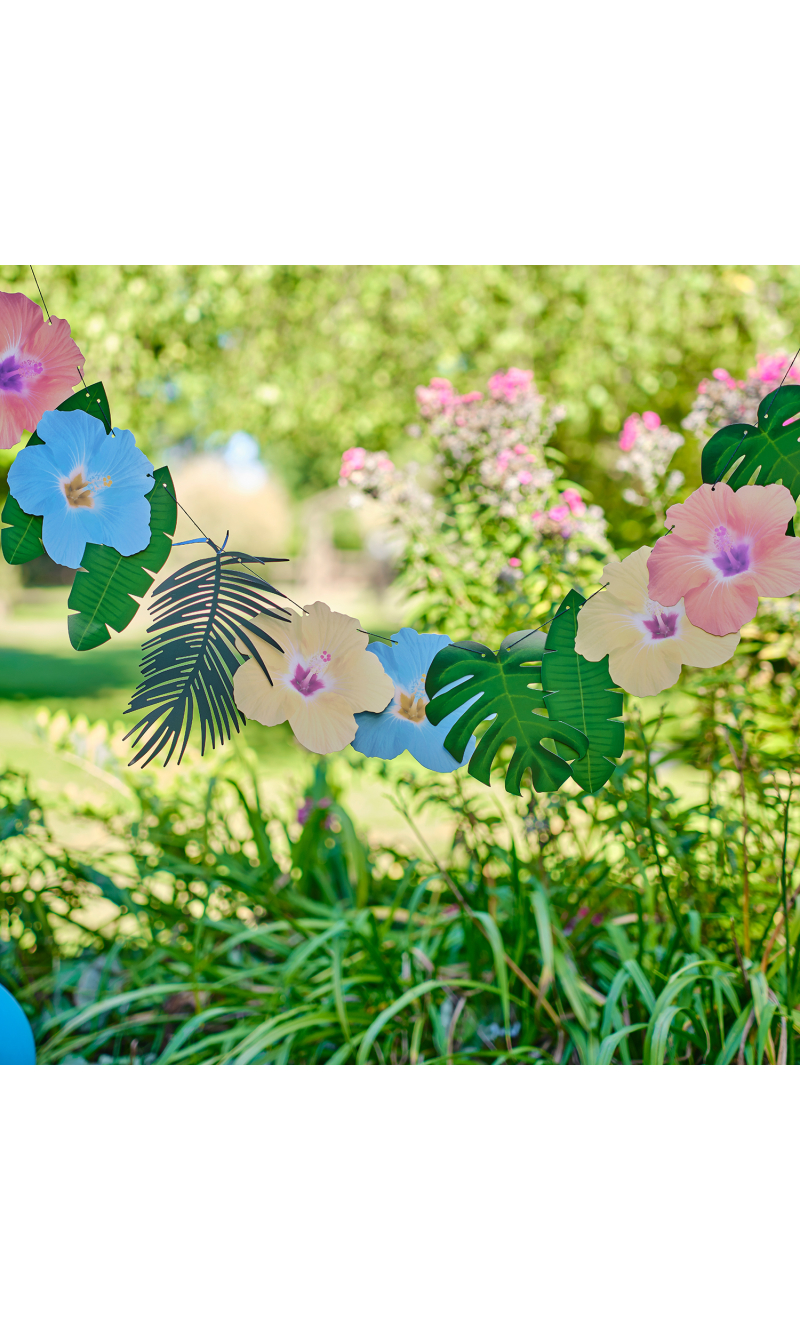 Hawaiian Palm Leaf & Hibiscus Flower Garland Decoration - 2m