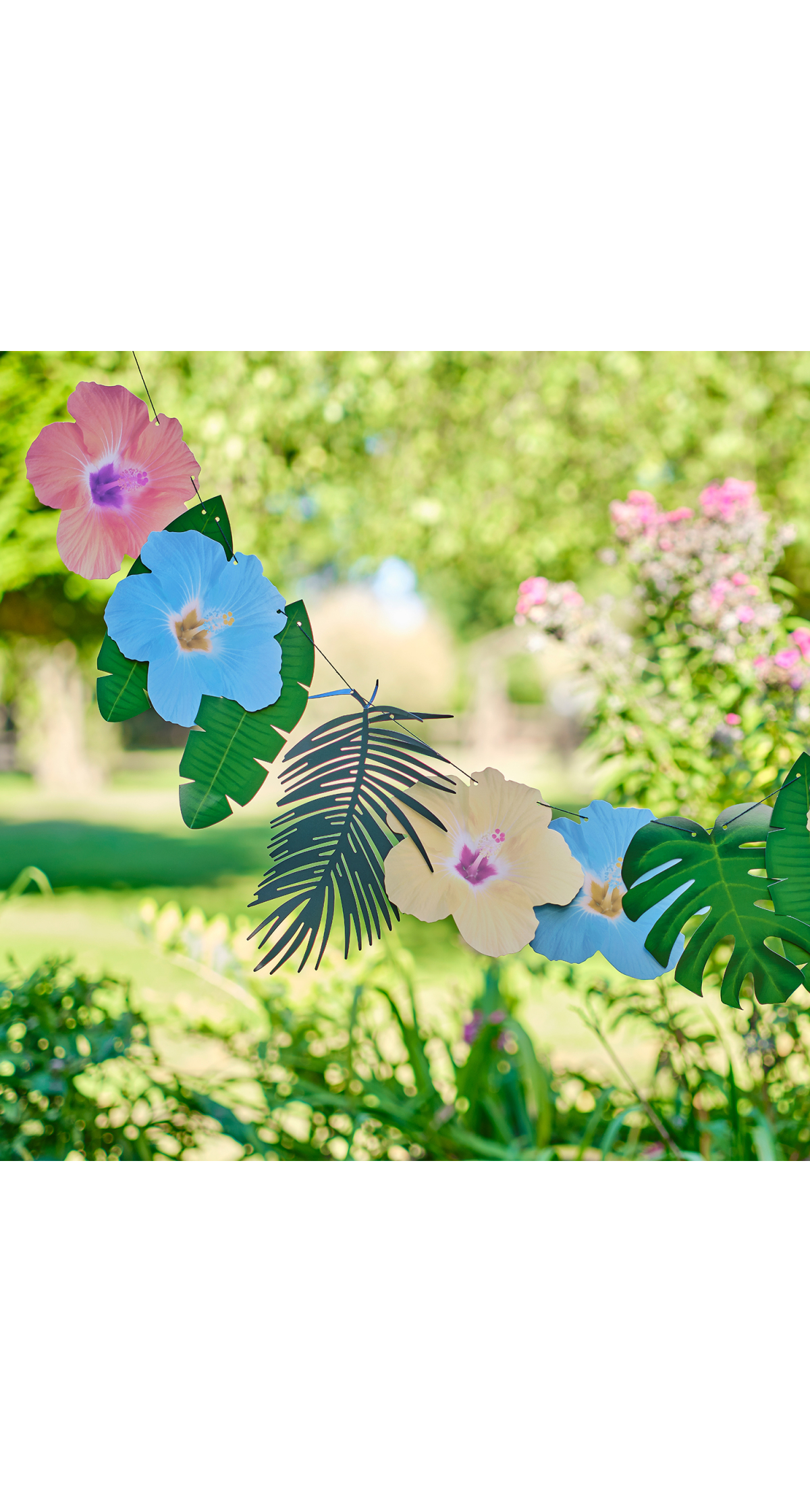 Hawaiian Palm Leaf & Hibiscus Flower Garland Decoration - 2m
