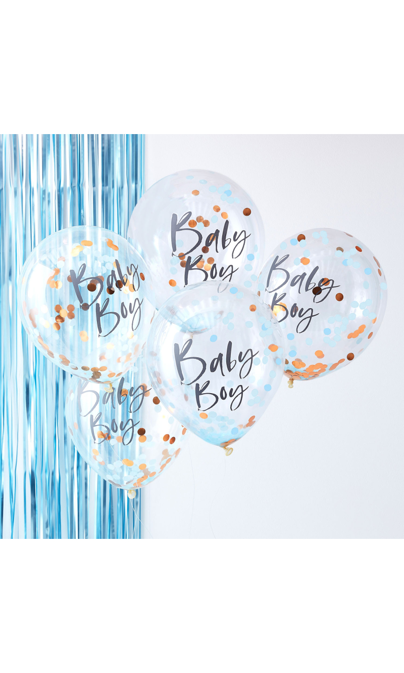 Blue Baby Boy 12" Baby Shower Confetti Latex Balloons - 5pk
