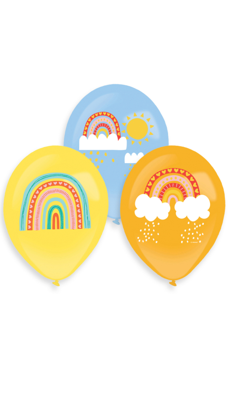 Retro Rainbow 4 Colour Print Latex Balloons 27.5 cm - 6pk