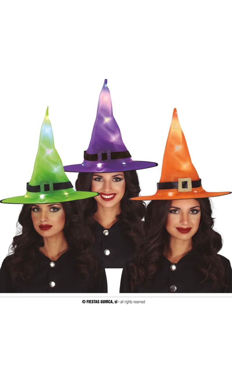 Witch (Assorted Colors) Hats With Light - Adult One Size