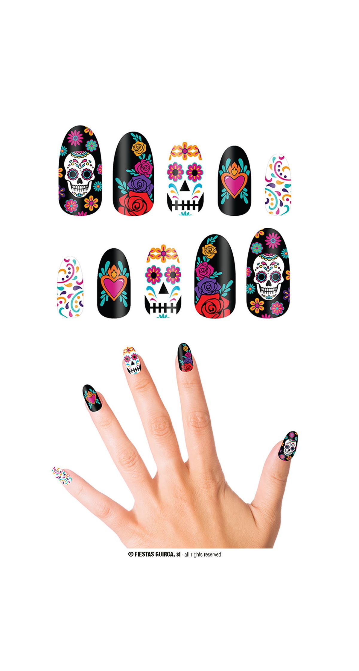 Halloween Catrina Nails With Glue - 10pk