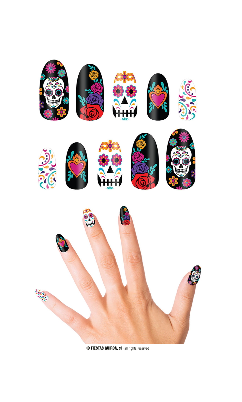 Halloween Catrina Nails With Glue - 10pk