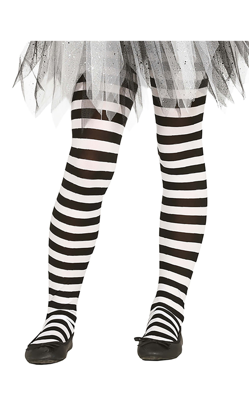 White Striped Tights - Age 7 to 12 Years