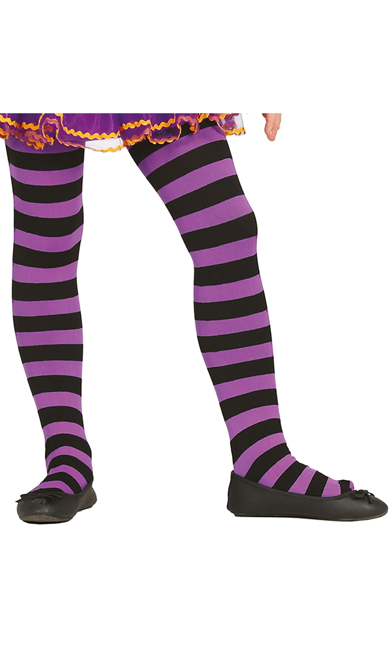 Purple Striped Tights - Age 7 to 12 Years