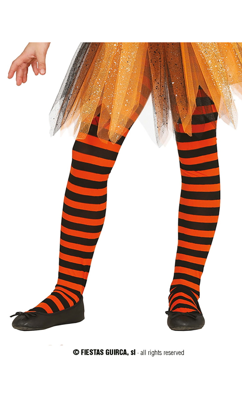 Orange Striped Tights - Age 7 to 12 Years