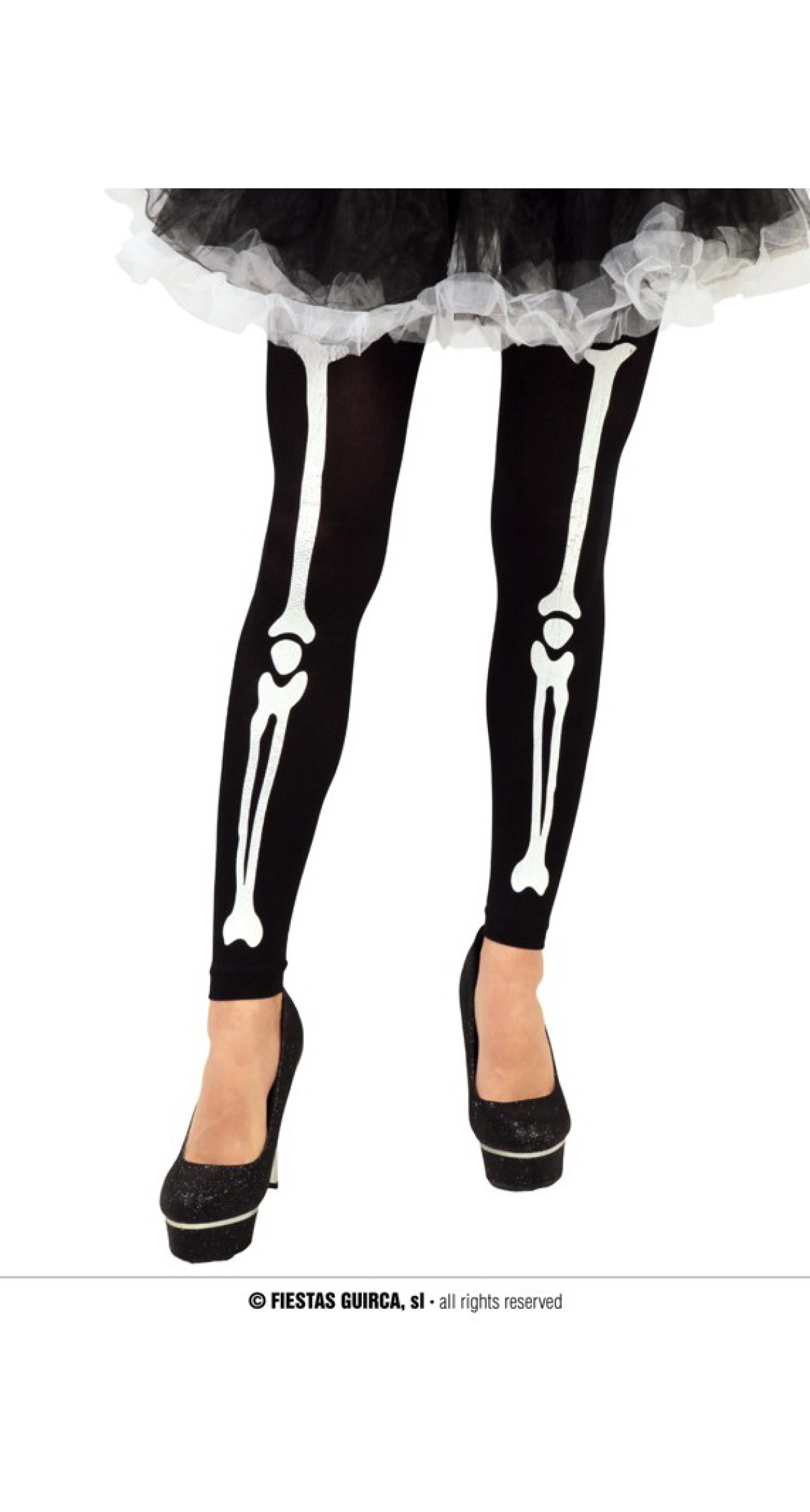 Pantyhose Black with Skeleton Print