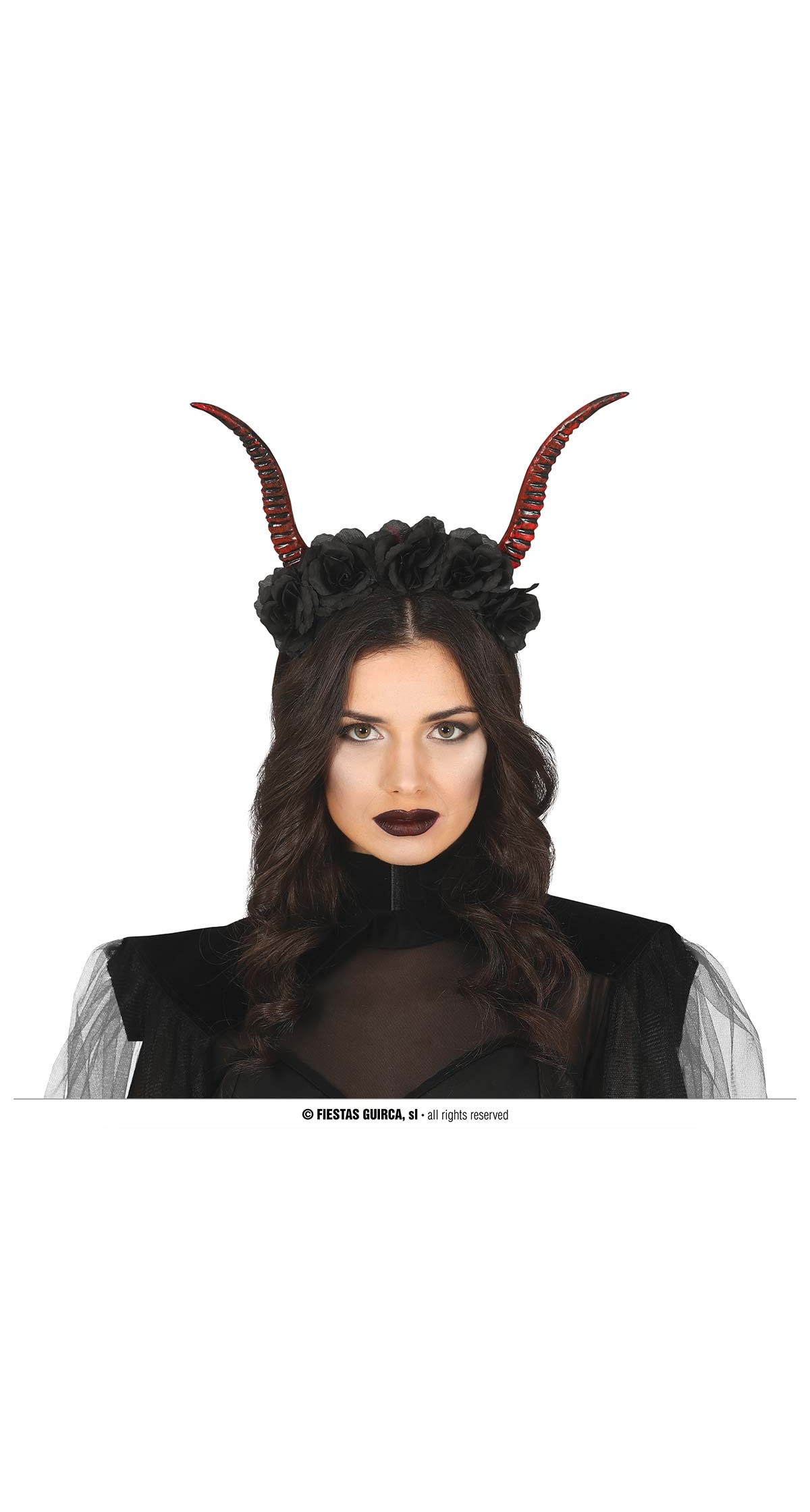 Headband Horns With Black Flowers