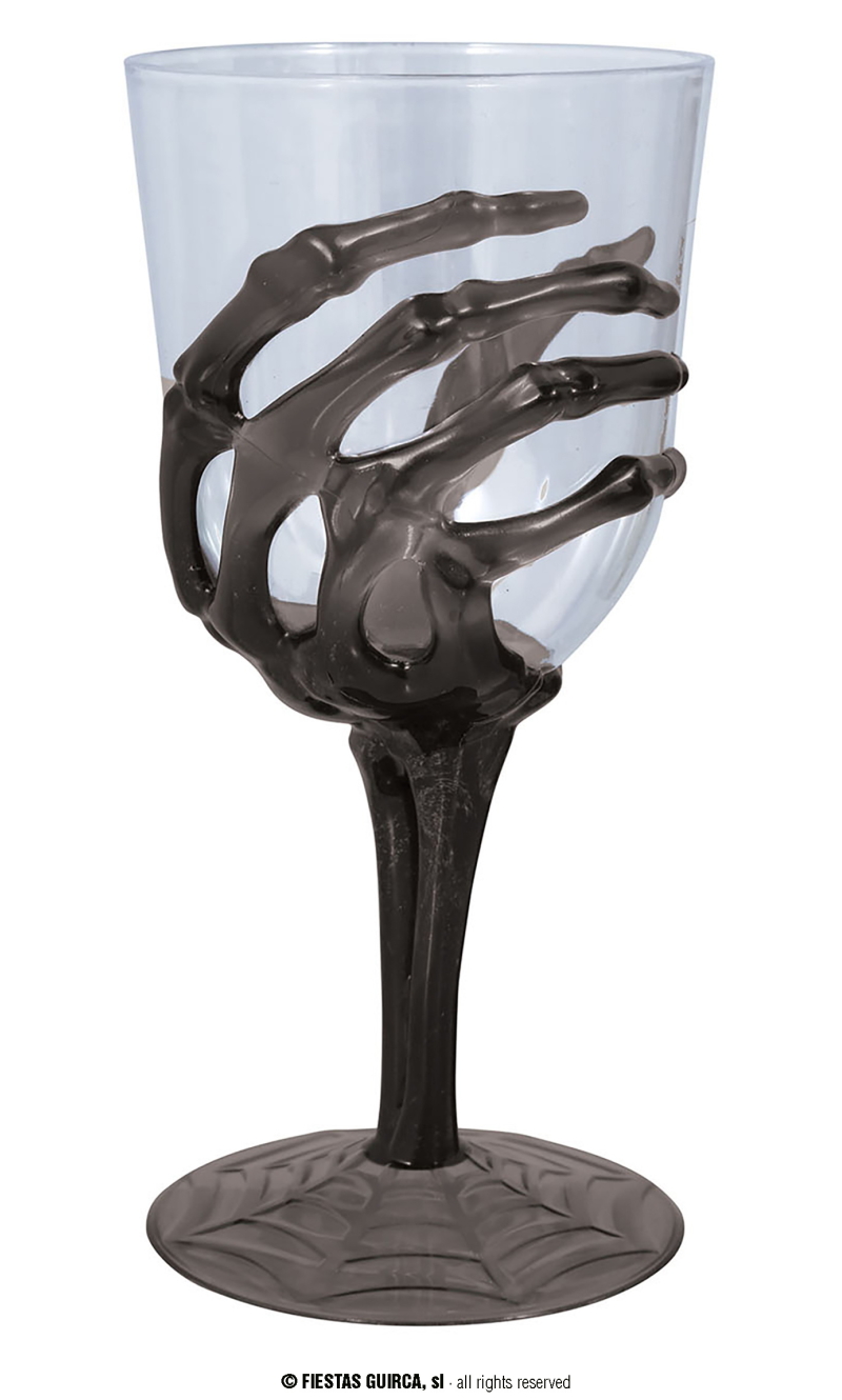Halloween Wine Glass With Black Skeleton Hand - 18.5cm