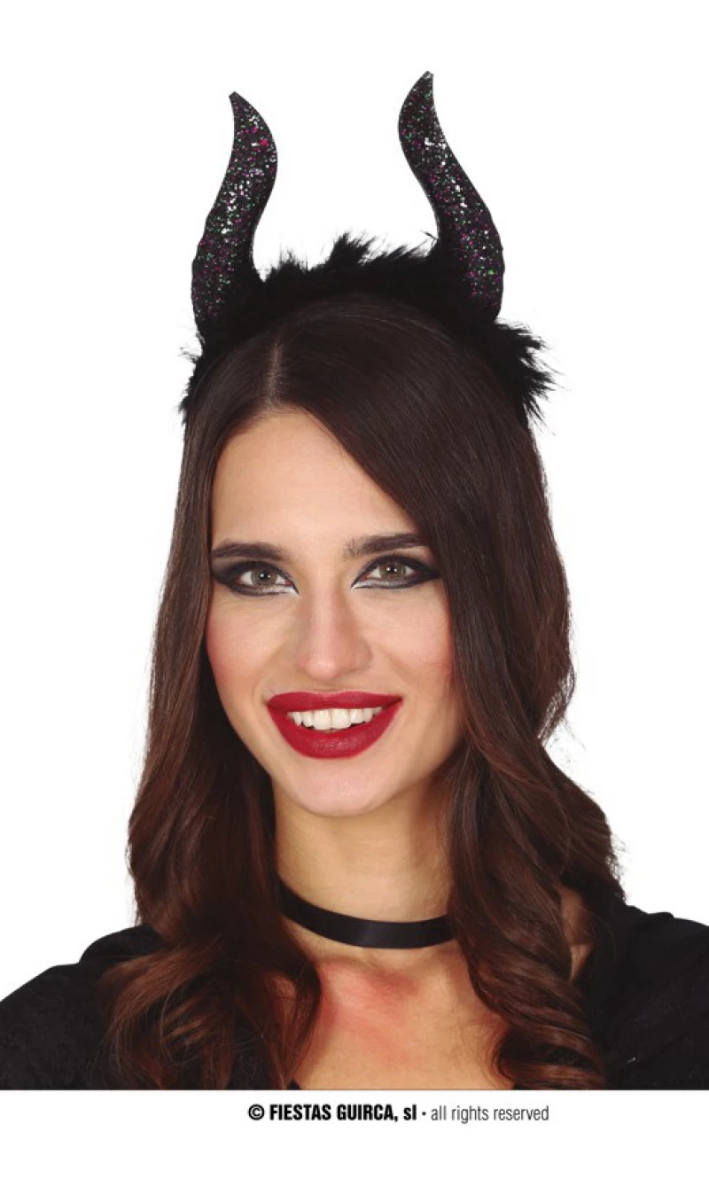 Black Glitter Horns Headband