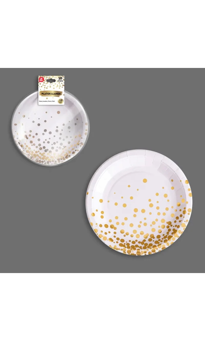 White With Gold Dots Paper Plates 18cm - 10pk