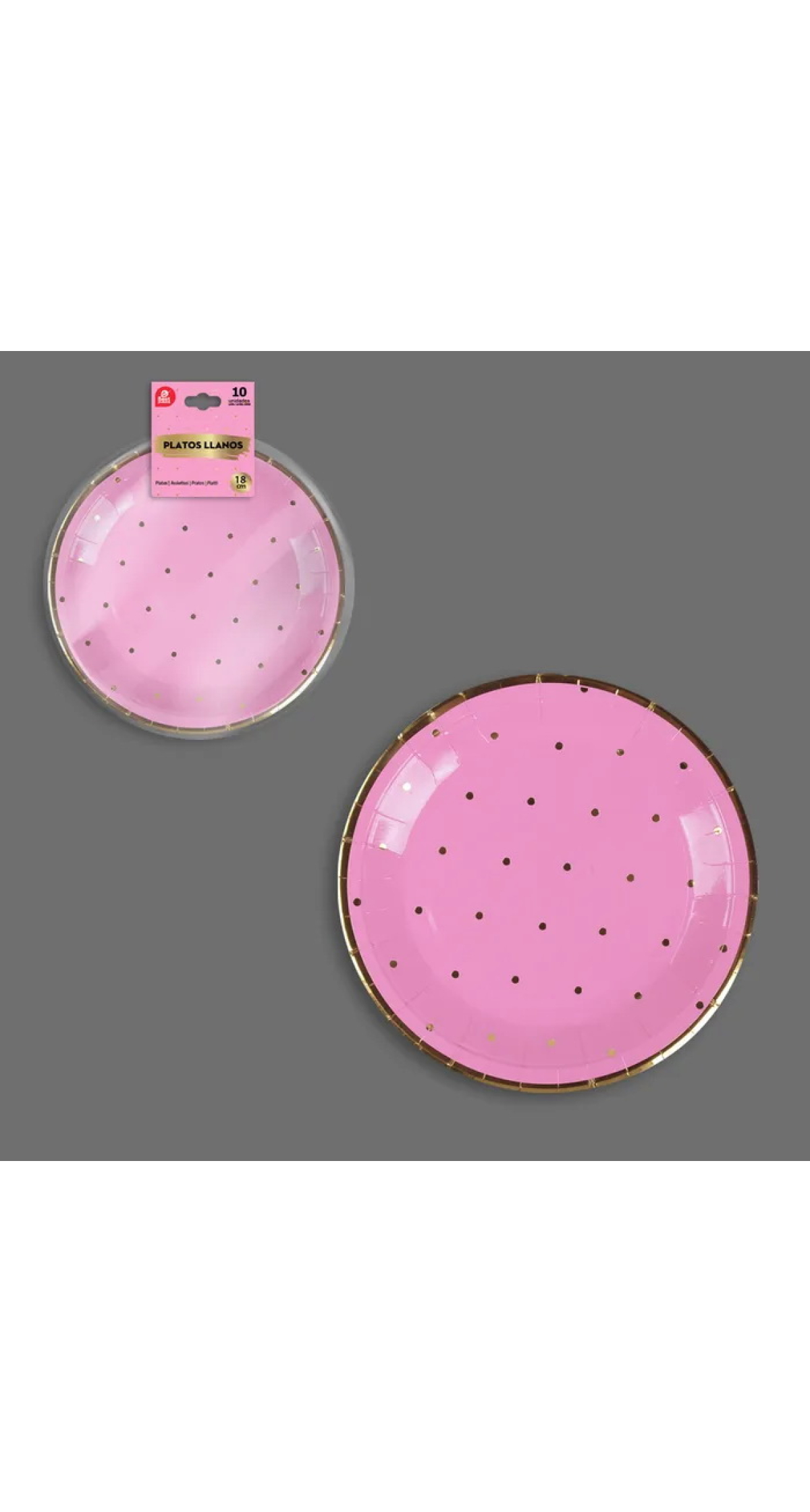 Pink With Gold Dots Paper Plates 18cm - 10pk