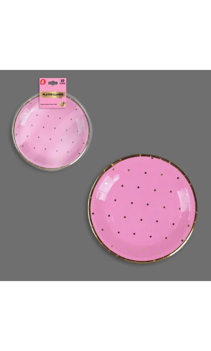 Pink With Gold Dots Paper Plates 18cm - 10pk