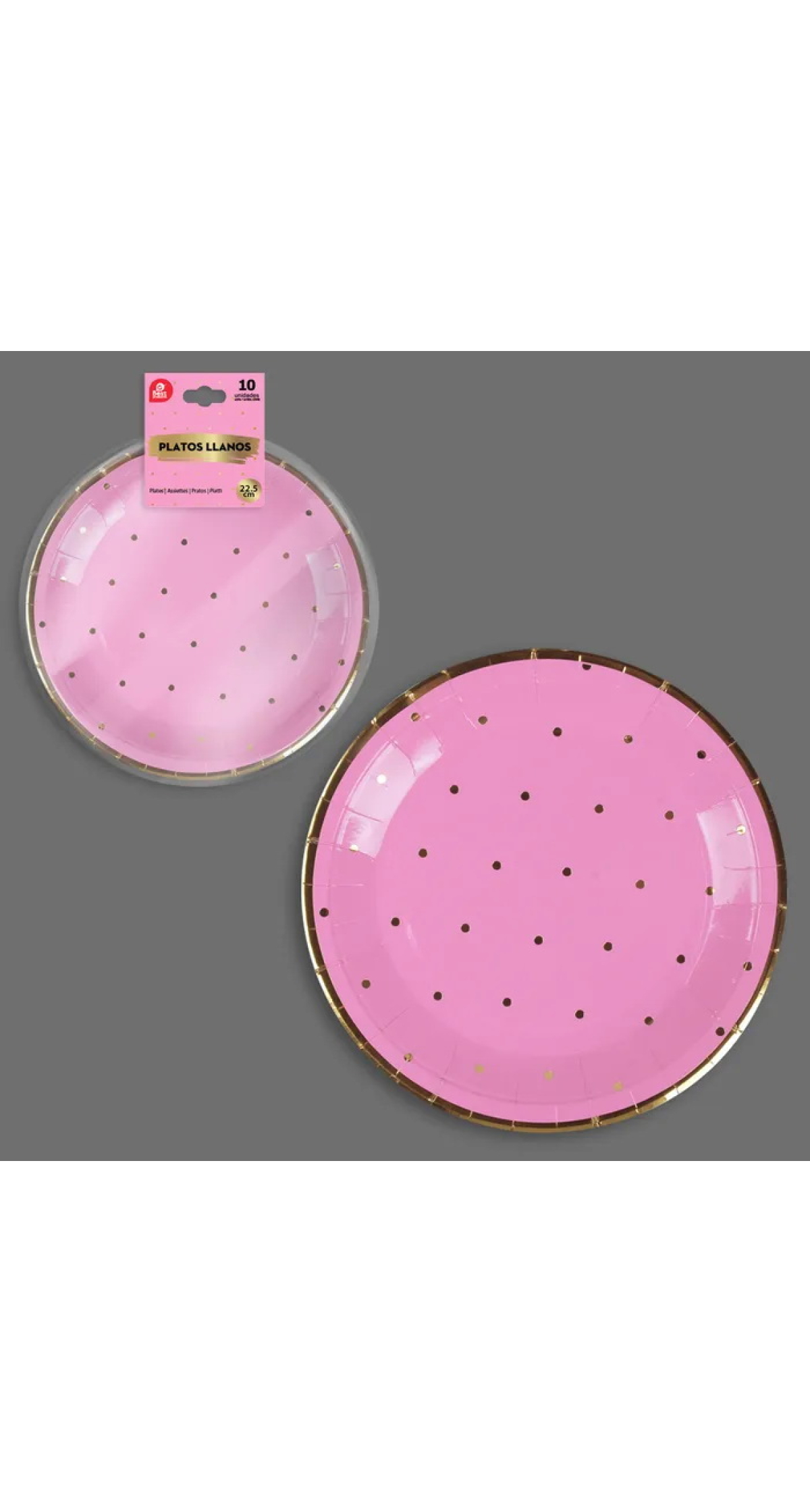 Pink With Gold Dots Paper Plates 22.5cm - 10pk