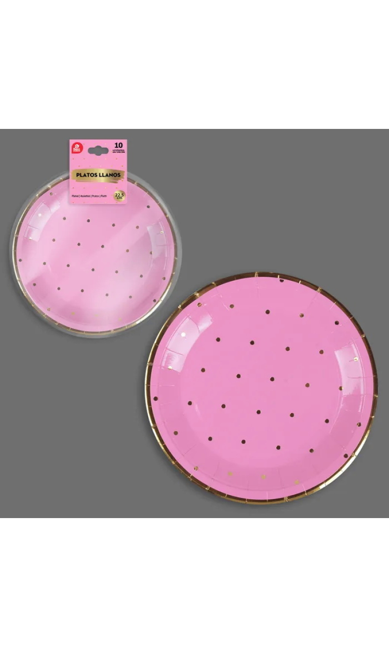 Pink With Gold Dots Paper Plates 22.5cm - 10pk