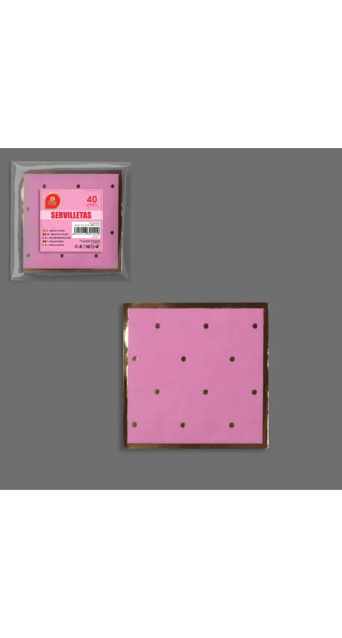 Pink With Gold Dots Napkins 25x25cm - 40pk