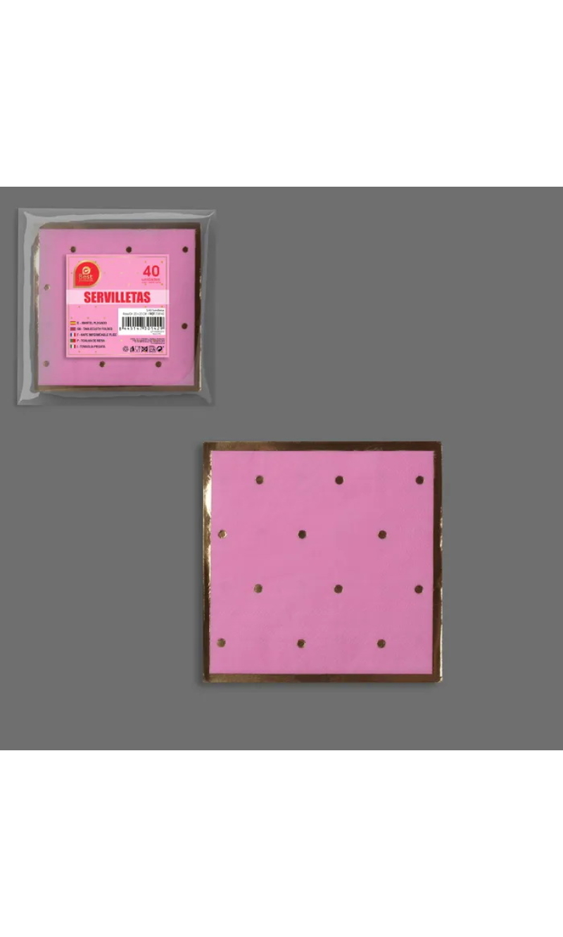 Pink With Gold Dots Napkins 25x25cm - 40pk