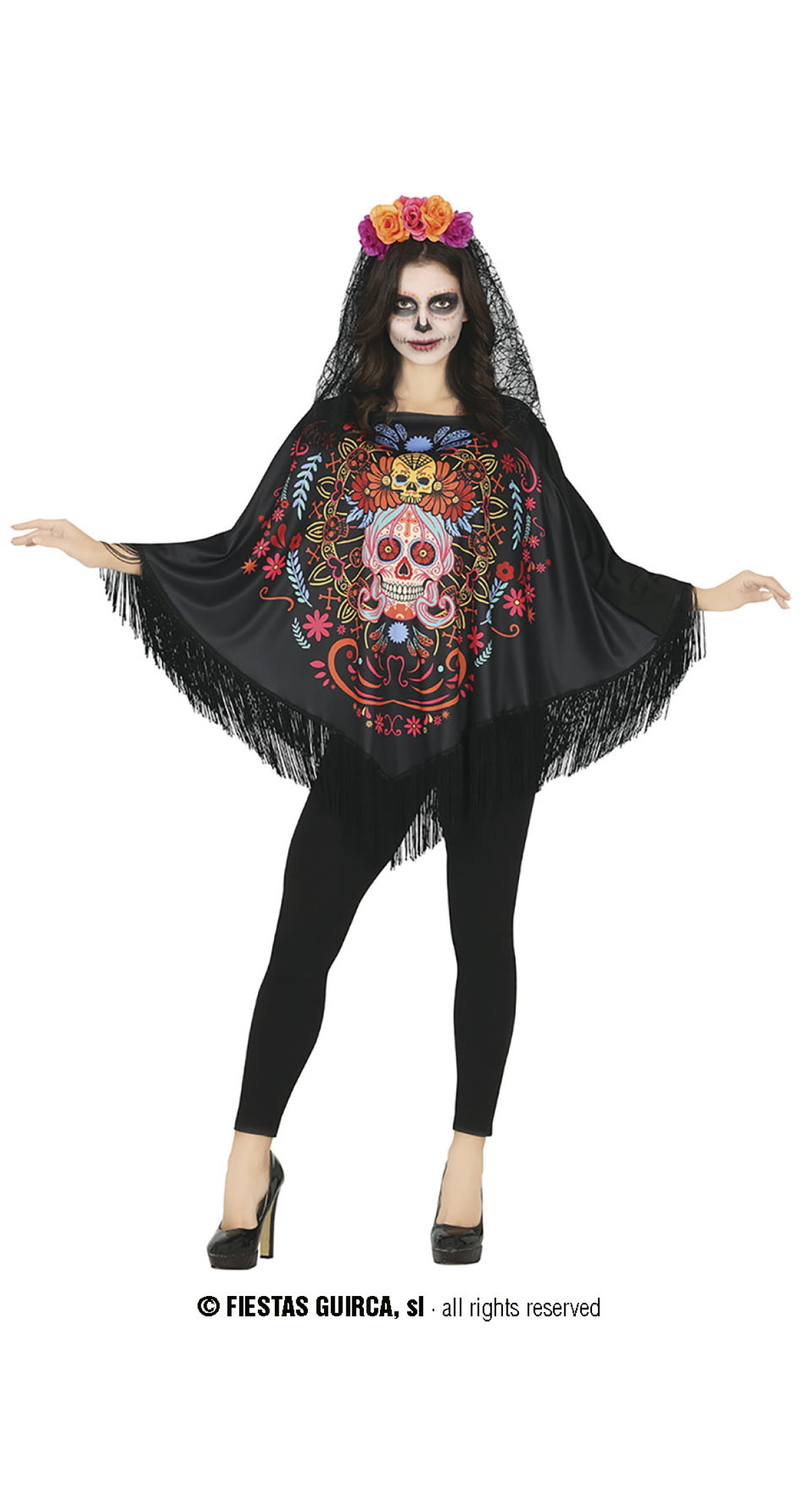 Day of The Death Poncho -  Adult One Size