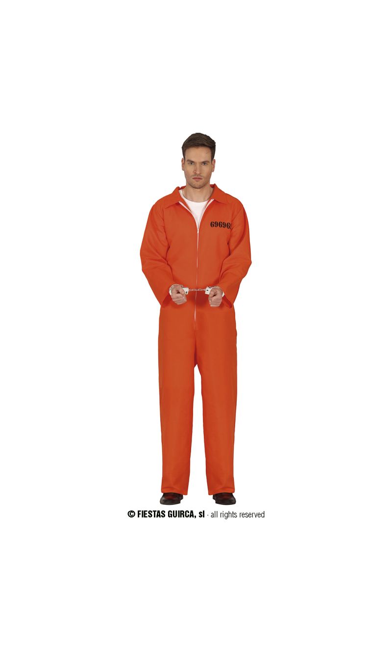 Orange Convict Prisoner Man Costume - Adult Size Medium