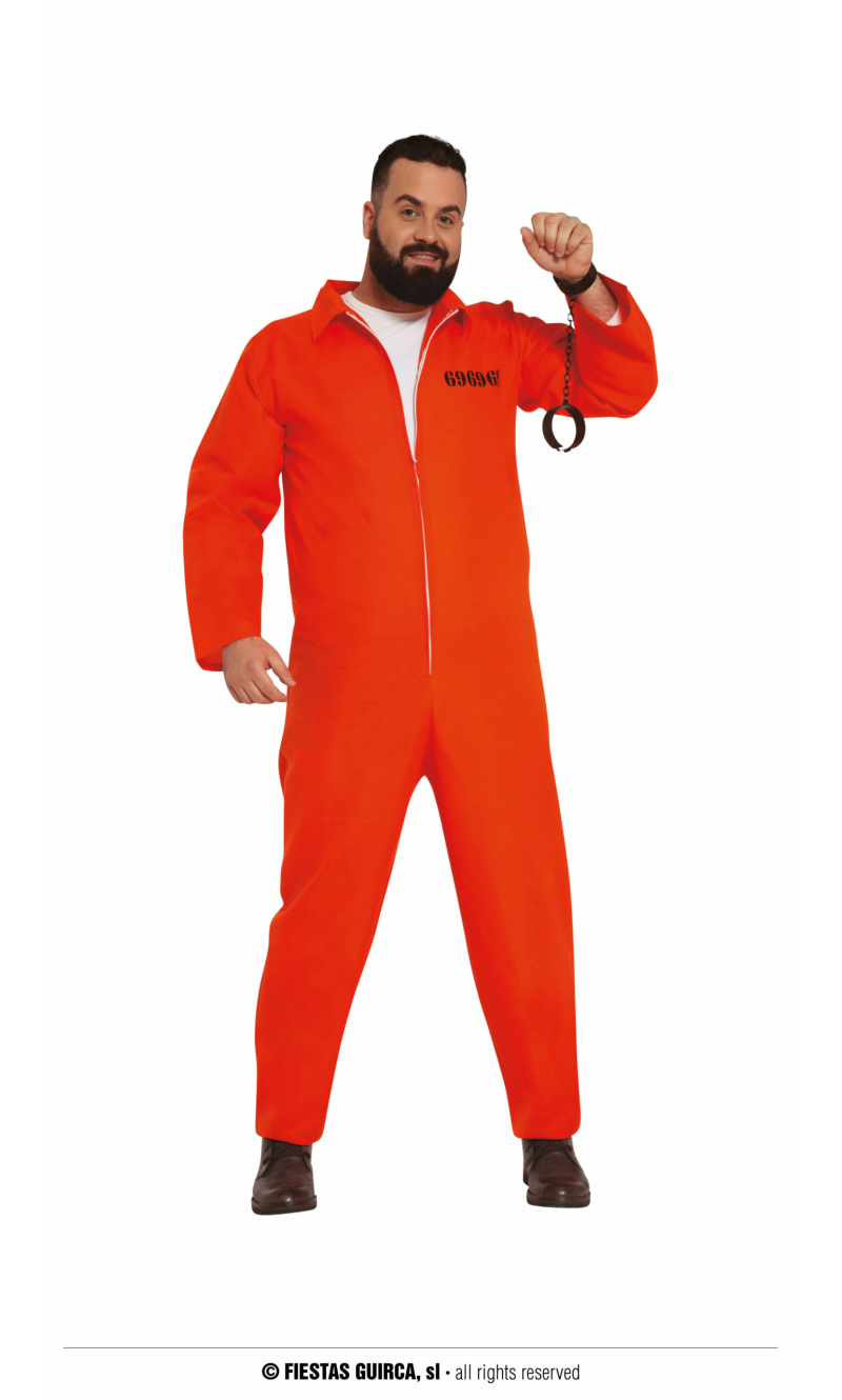 Orange Convict Prisoner Man Costume - Adult Size XL