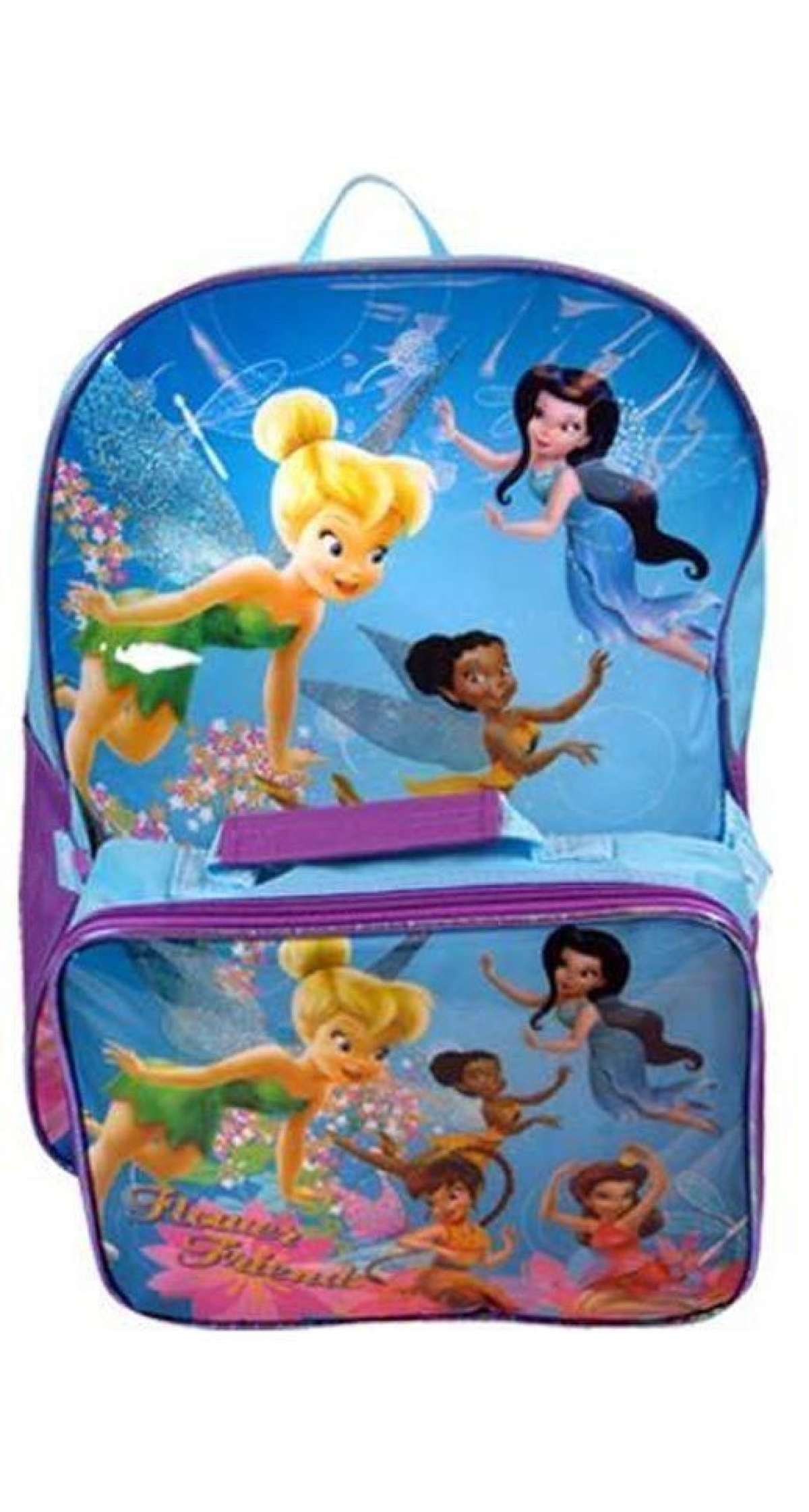 Disney Tinker Bell Backpack 41x31cm With Detachable Lunch Bag - 26x22cm