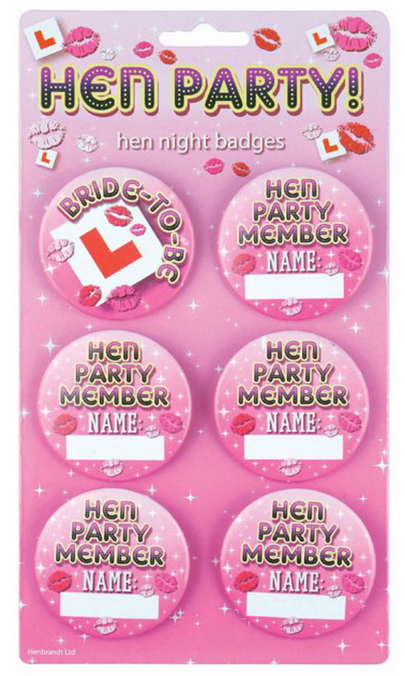 Hen Party Badges Hen Night 5.7cm - 6pk