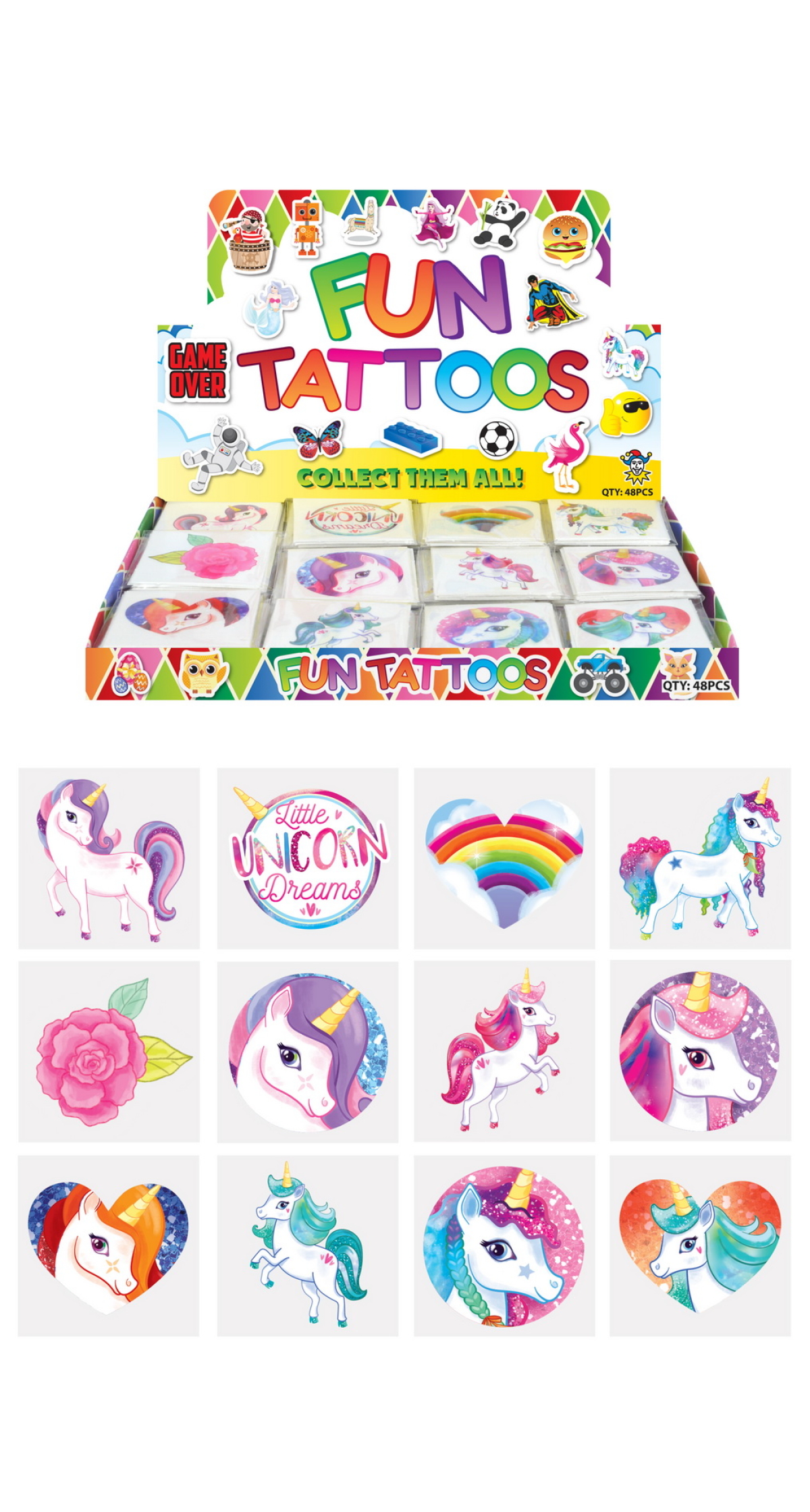 Mini Party Favor Unicorn Temporary Tattoos 4cm (Assorted Designs) – 12pcs