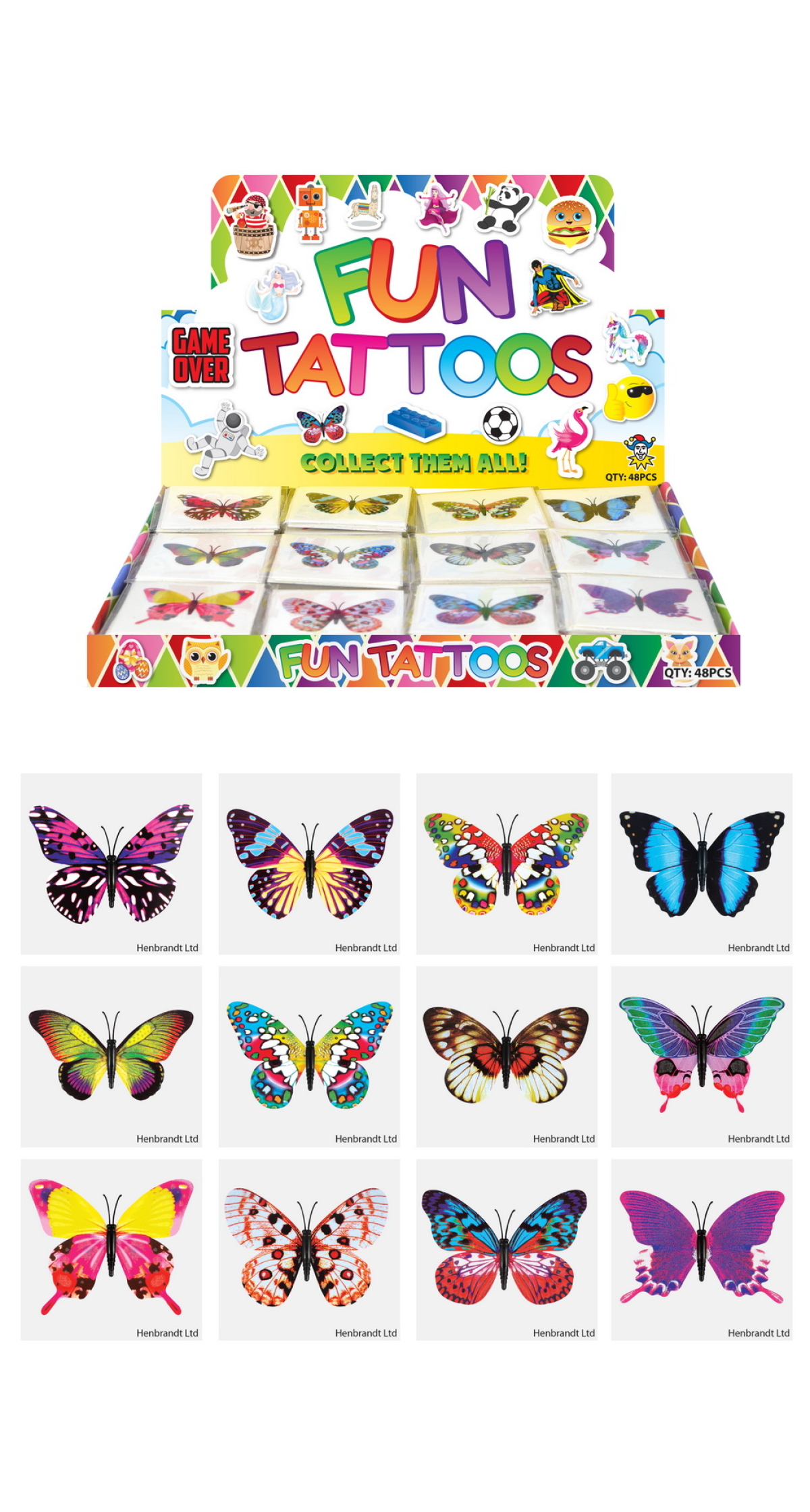Mini Party Favor Butterfly Temporary Tattoos 4cm (Assorted Designs) – 12pcs