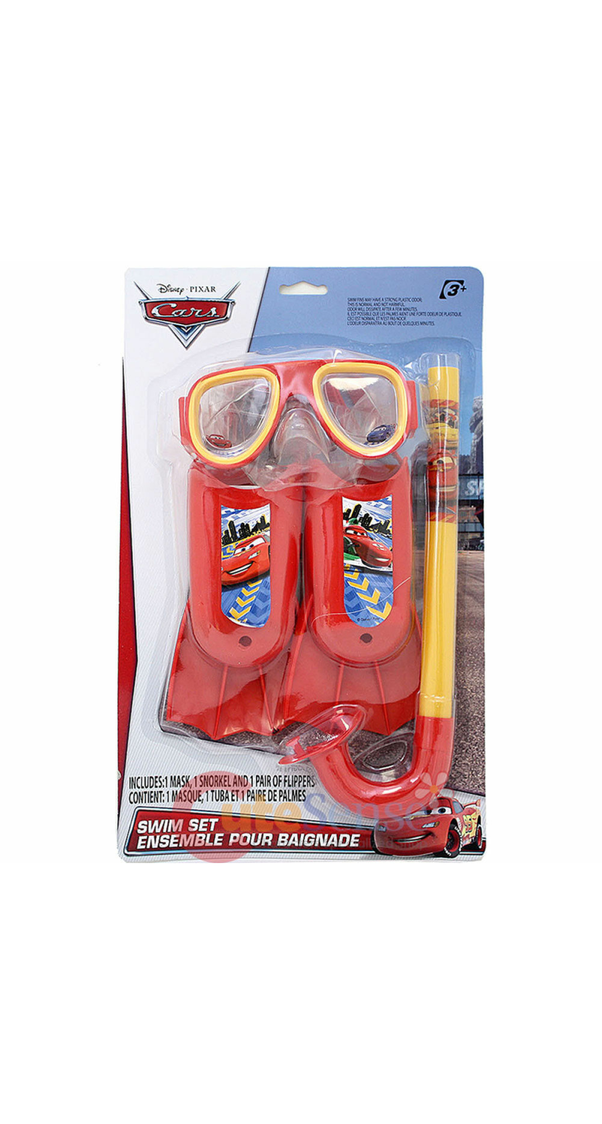 Disney Cars Swim Goggles Mask, Snorkel & Flipper 3pc Set -  For Age 3+ Years