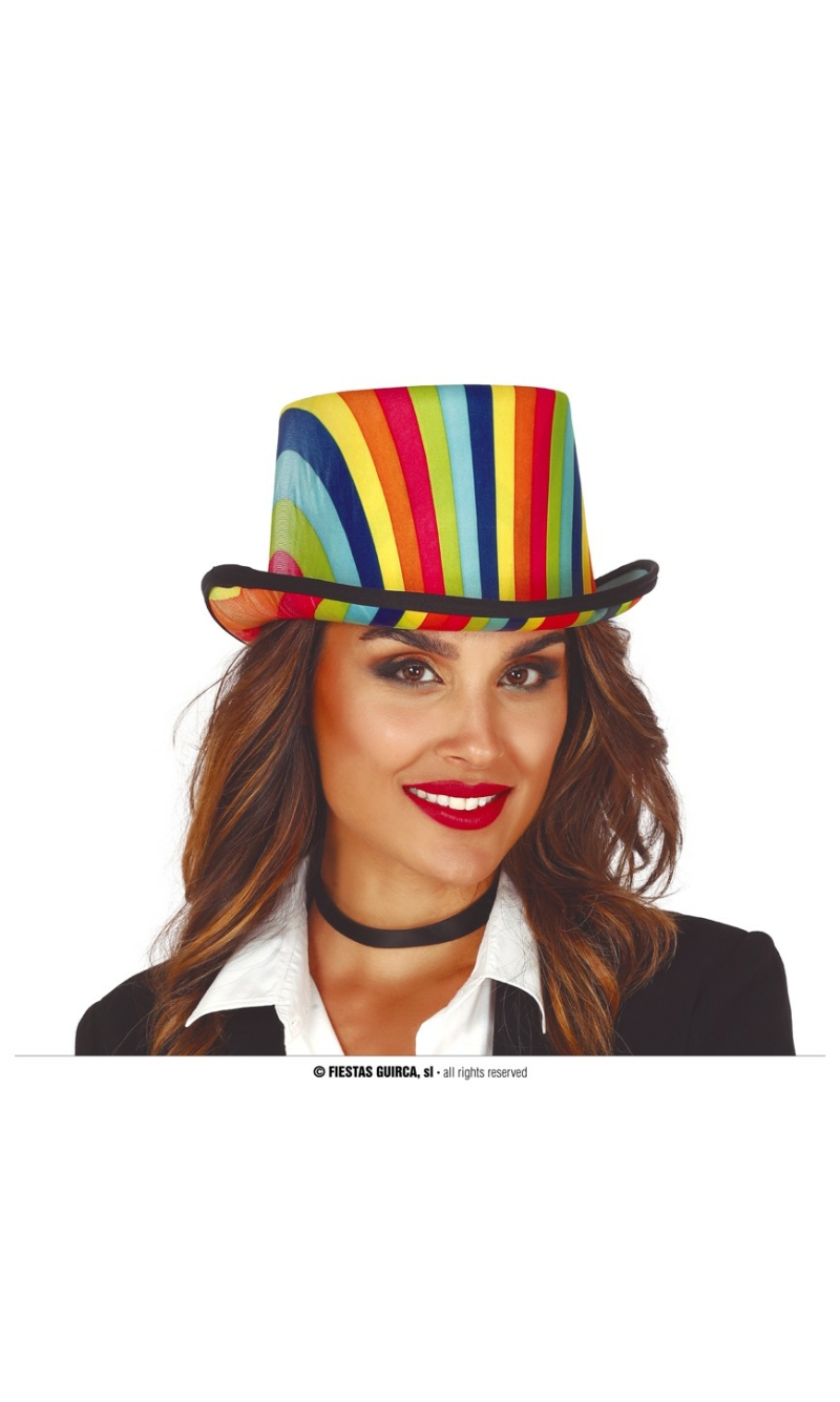 Multicolour Rainbow Top Hat - Adult One Size