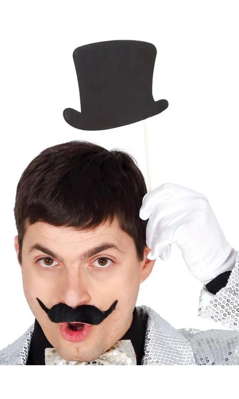 Photo Booth Prop Top Hats With Stick 11cmx13.5cm - 6pk