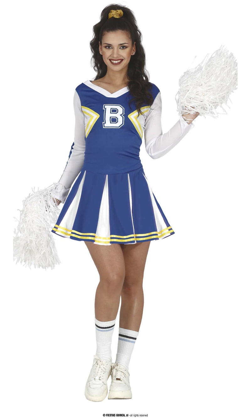 Cheerleader White & Blue Costume - Adult Size Small (36-38)