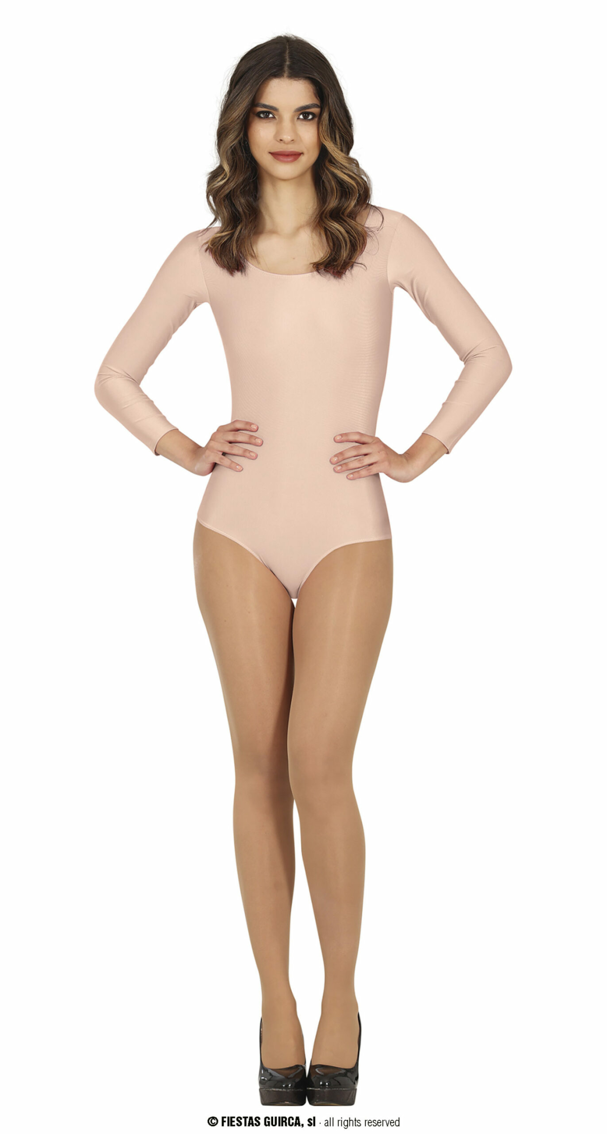 Leotard Long Sleeve Flesh - Adult Size Medium (38-40)