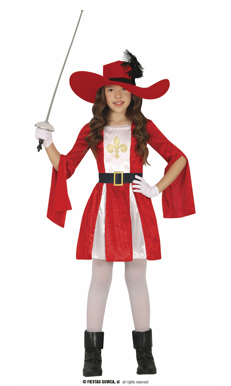 Red Musketeer Girl Costume - Age 7 to 9 Years