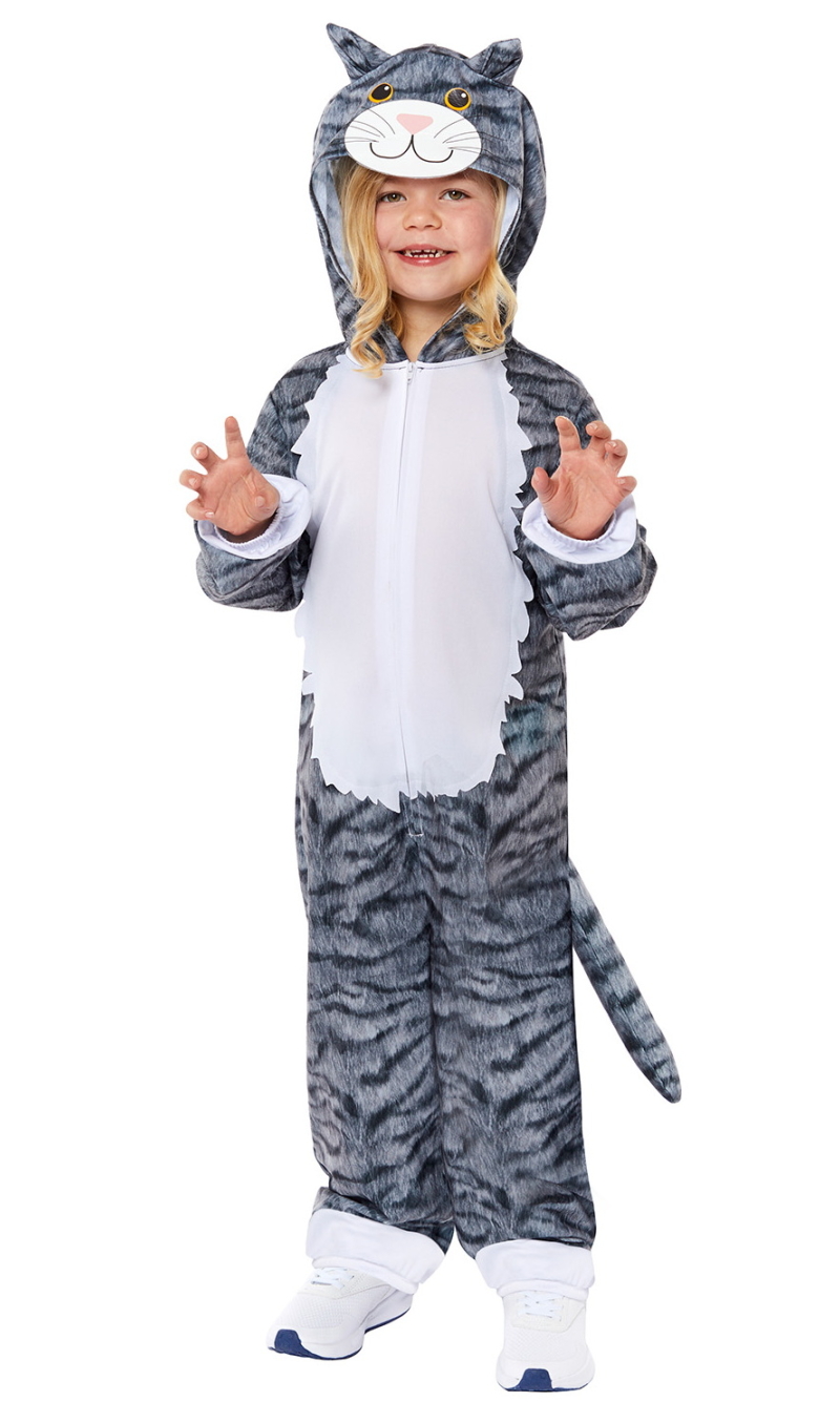 Tabby Cat Grey Jumpsuit Costume - Age 4 to 6 Years