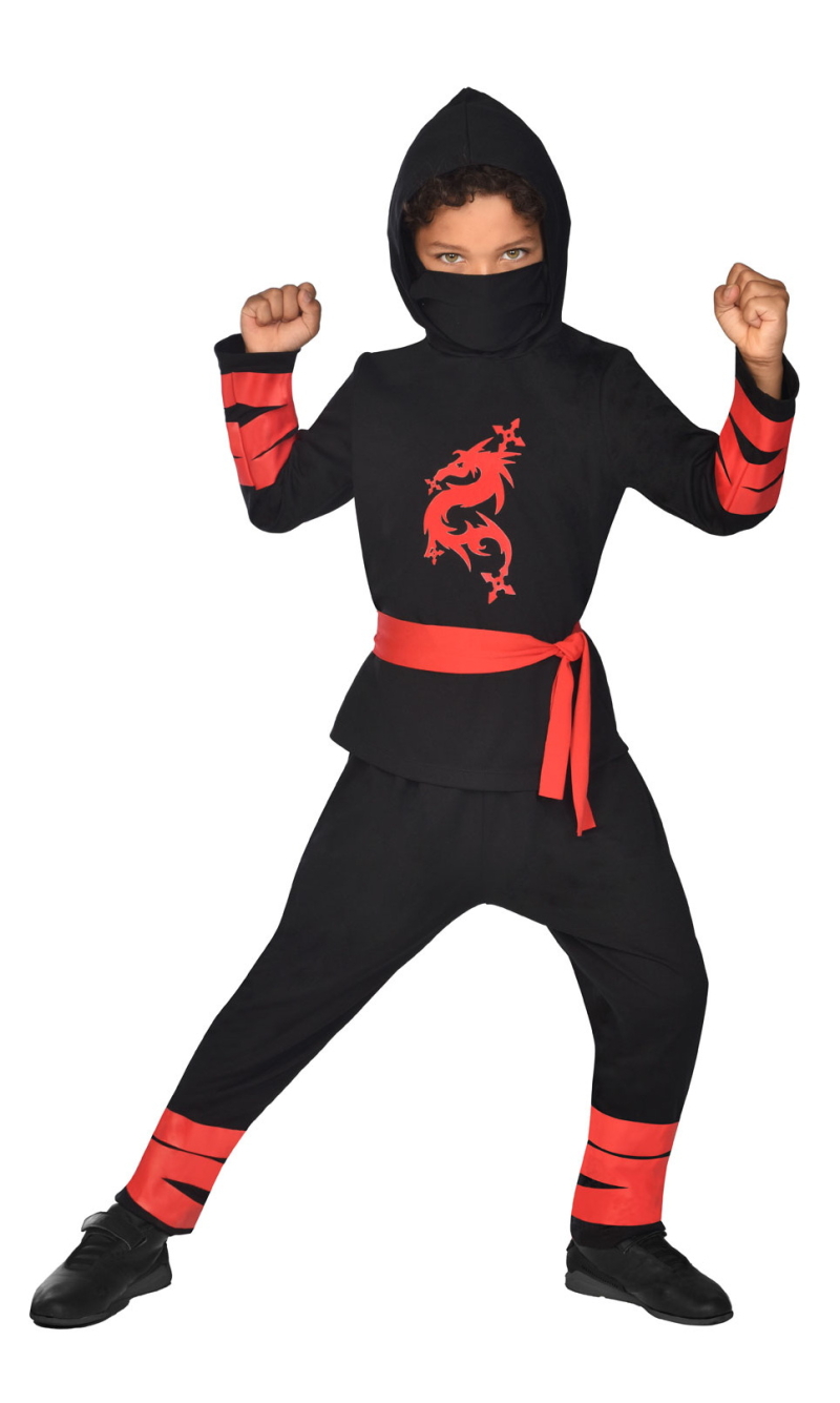 Black & Red Ninja Warrior Costume - Age 10 to 12 Years