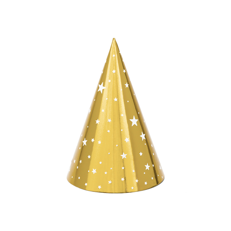 Party Hats Stars, Gold, 16cm (1pkt / 6pc)