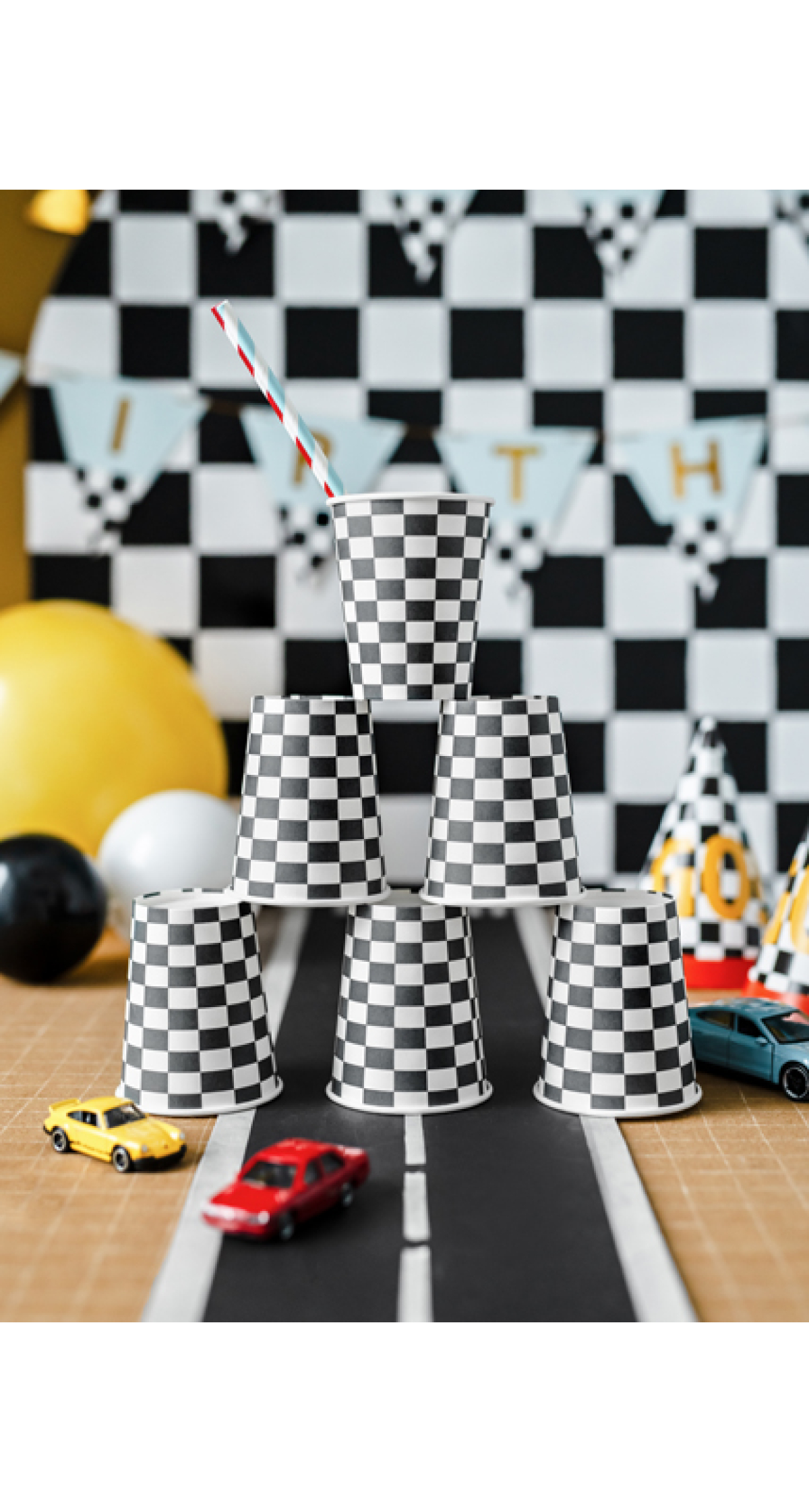Racing Cars Cups Checkered Flag, 220ml (1pkt / 6pc)